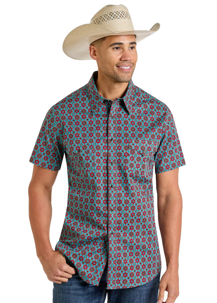 Slim Fit Medallion Short Sleeve Snap Shirt – LeonWestern Slim Fit Medallion Short Sleeve Snap Shirt – LeonWestern