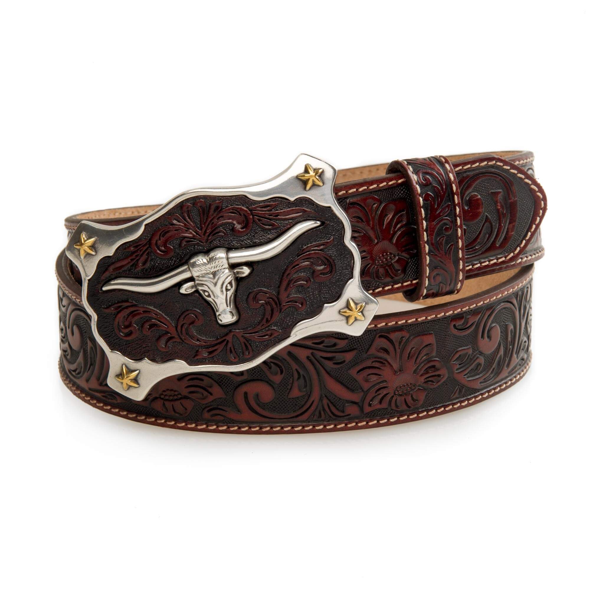 Tony Lama Longhorn Leather Belt Tony Lama Western Ride Tooled Leather Bronc Buckle Mens Belt  main image 3